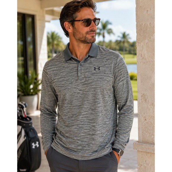 Under Armour Other - Under Armour Performance Polo Mens Medium Gray Long Sleeve Loose Fit Golf